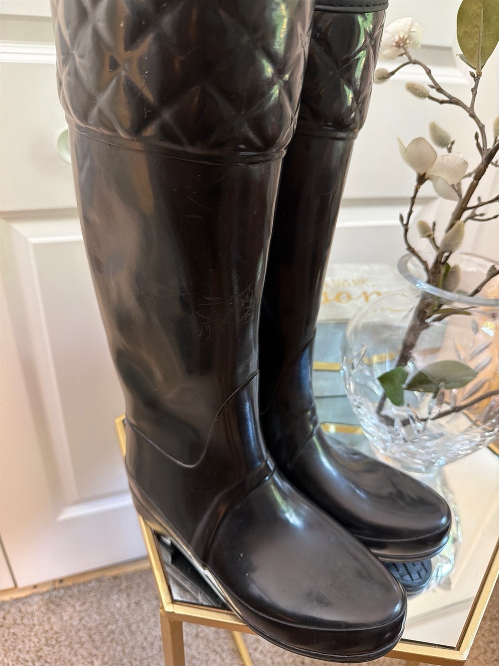 Hunter Black Quilted-Top Women's Rain Boots